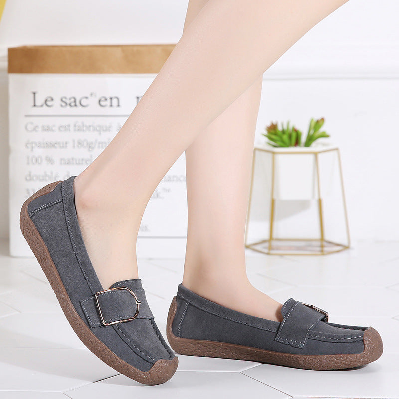 Damen nan Mokassin-Slipper aus Veloursleder mit dekorativer Metallschnalle, gepolstertem Fußbett und rutschfester Gummilaufsohle Echo Archiv