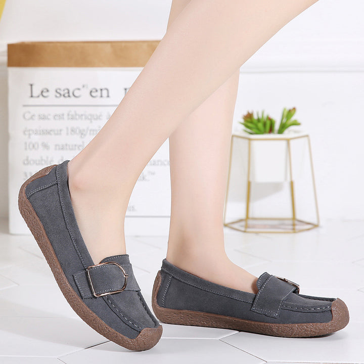 Damen nan Mokassin-Slipper aus Veloursleder mit dekorativer Metallschnalle, gepolstertem Fußbett und rutschfester Gummilaufsohle Echo Archiv