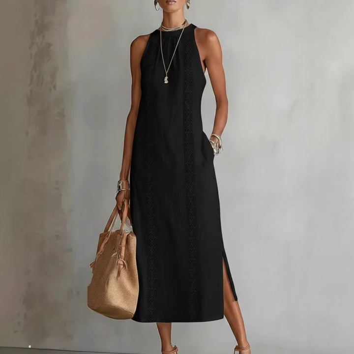 Damen Elegantes Sommer-Maxi-Kleid mit Spitzenapplikation und seitlichem Schlitz Echo Archiv