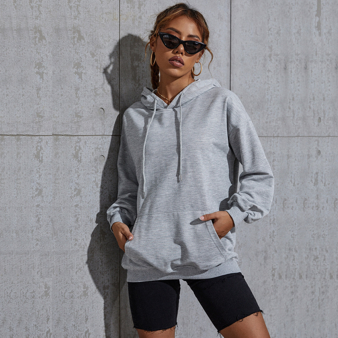 Damen Oversize-Kapuzenpullover mit Kängurutasche und gerippten Bündchen Echoarchiv