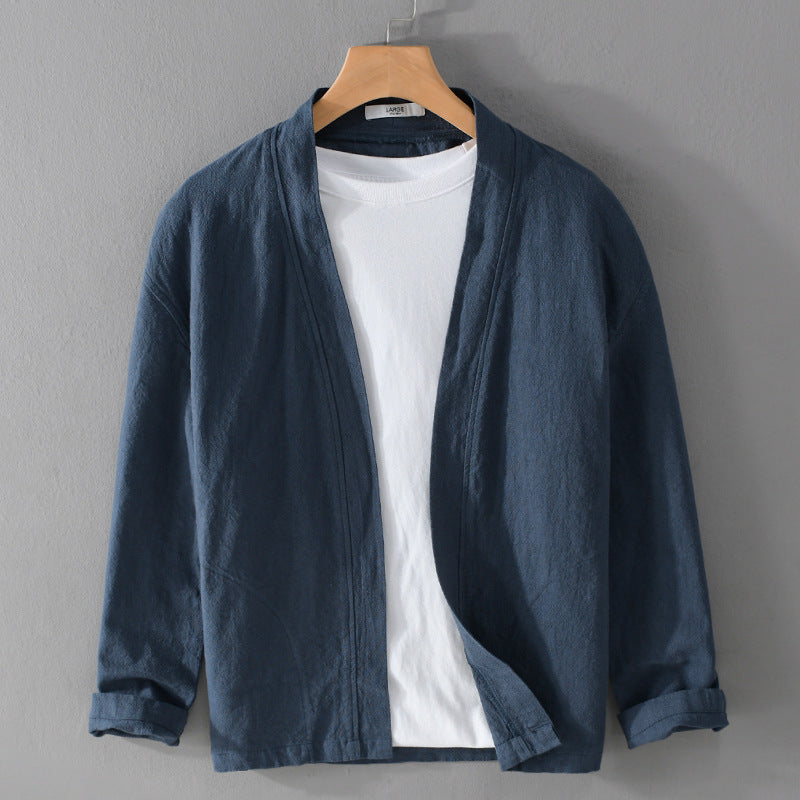 Herren Offene Leinen-Overjacket mit Kimono-Kragen und Relaxed-Fit Echoarchiv