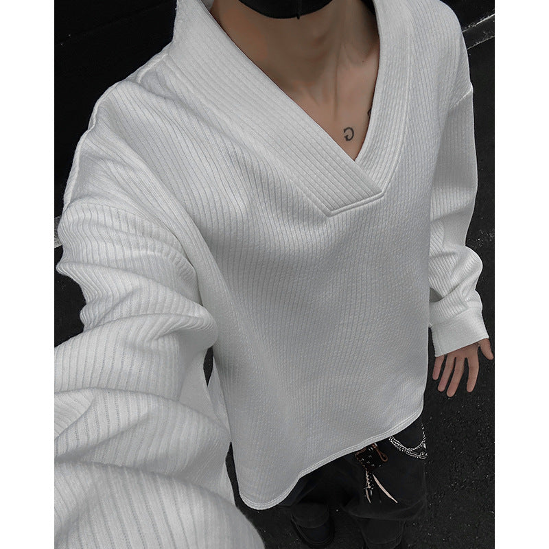 Herren Oversize-Feinstrickpullover mit tiefem V-Ausschnitt und Rippenstruktur Echo Archiv