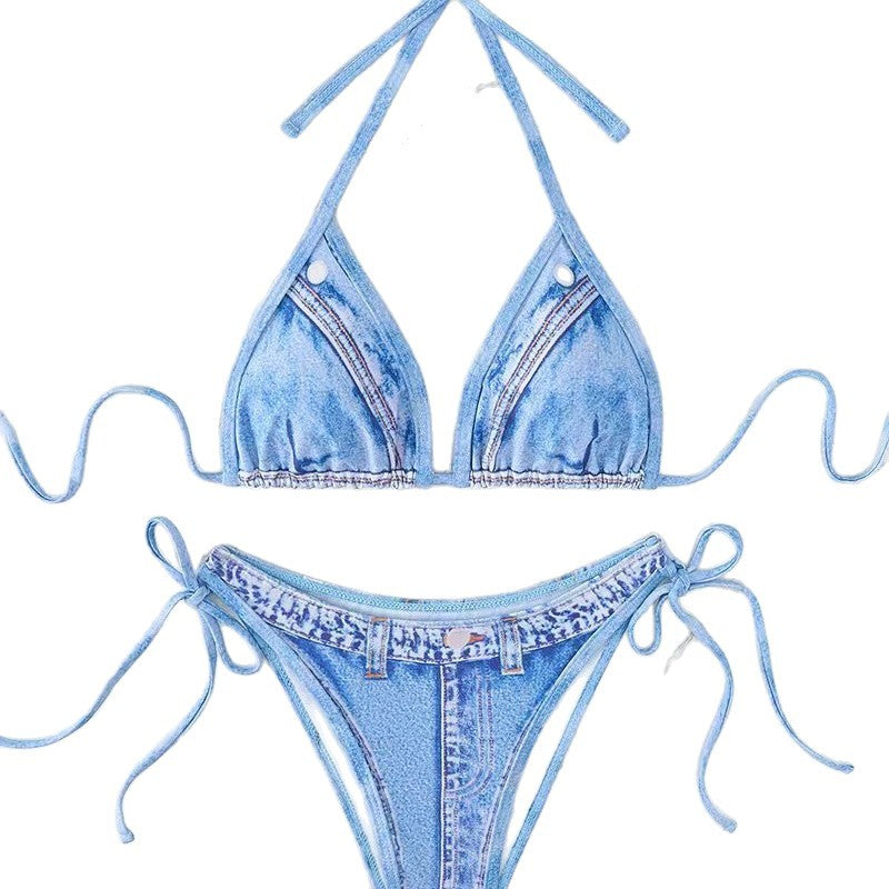 Damen Denim-Bikini-Set mit eleganten Seitenschnüren Echo Archiv