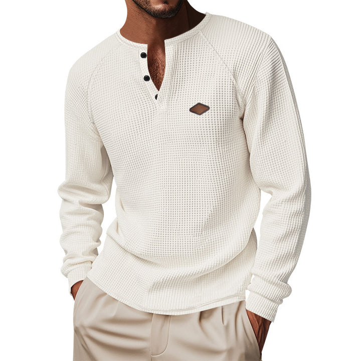 Herren lässiges Langarmshirt mit Knopfleiste und strukturiertem Design Echoarchiv
