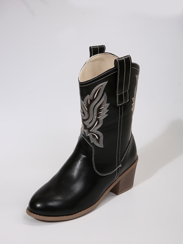 Damen Western-Stiefelette mit besticktem Schaft und mittlerem Blockabsatz Echo Archiv