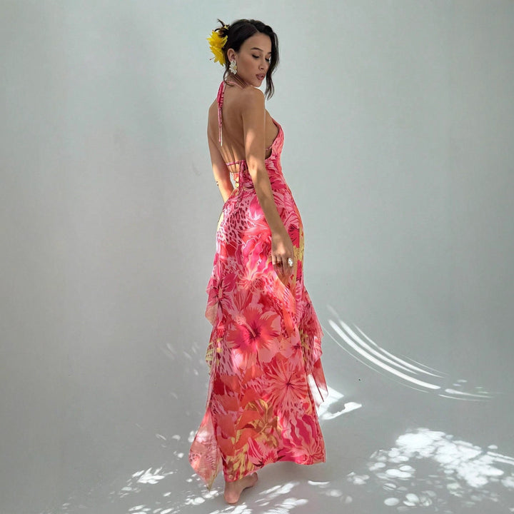 Damen Maxikleid mit elegantem Cut-Out-Design und floralen Akzenten Echo Archiv