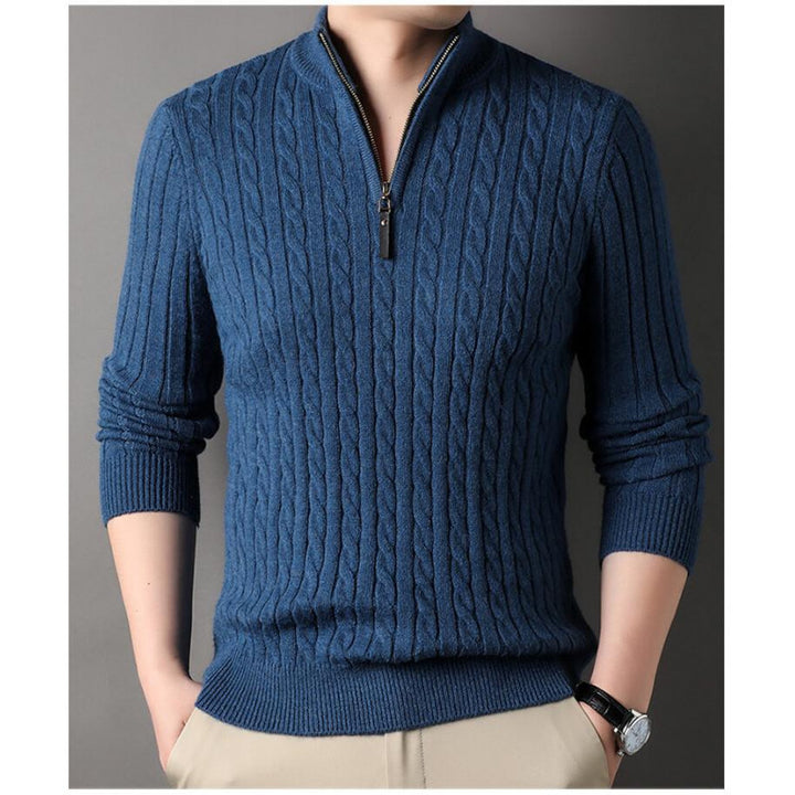 Herren eleganter Strickpullover mit halbem Reißverschluss und Kabelmuster Echoarchiv