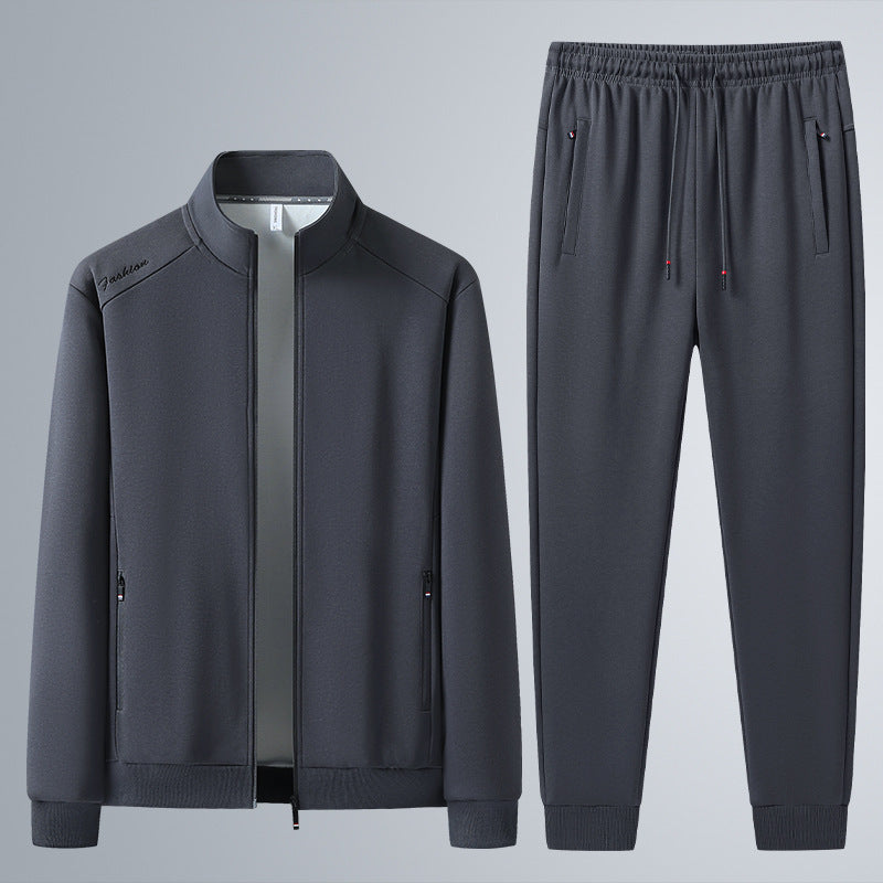 Herren Zweiteiliges Sport-Lounge-Set mit Stehkragen, verdecktem Reißverschluss & Kordelbund Echoarchiv