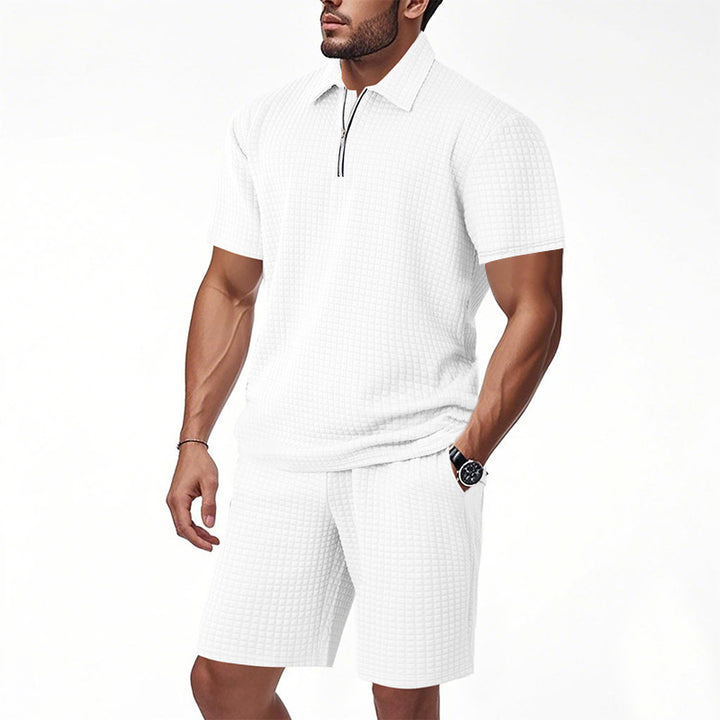 Herren sportliches Kurzarm-T-Shirt und Shorts Set mit modernem Reißverschluss und strukturiertem Design Echoarchiv