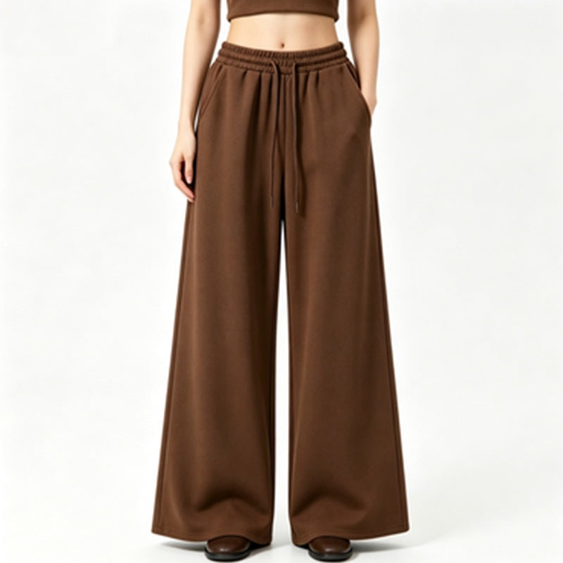 Damen weite High-Waist Loungehose mit elastischem Bund, Kordelzug und fließendem Jersey – Avélisse