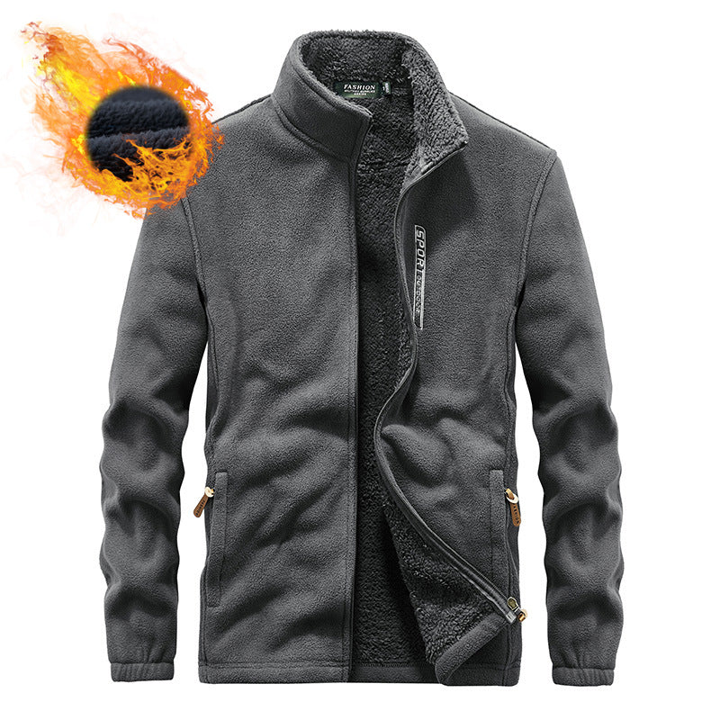 Herren Hochflor-Fleecejacke mit Sherpa-Innenfutter, Stehkragen und verdeckten Reißverschlusstaschen – Taviero