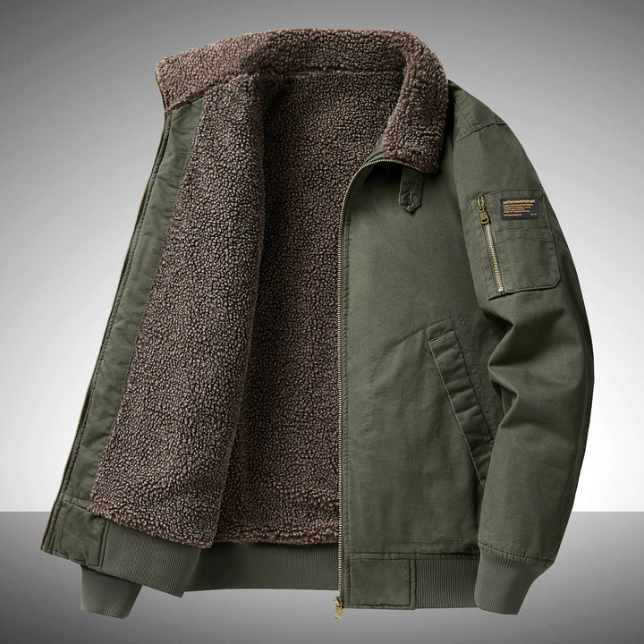 Men's plush pile-lined utility flight jacket with zipped sleeve pocket and reinforced hand pockets – Taviero