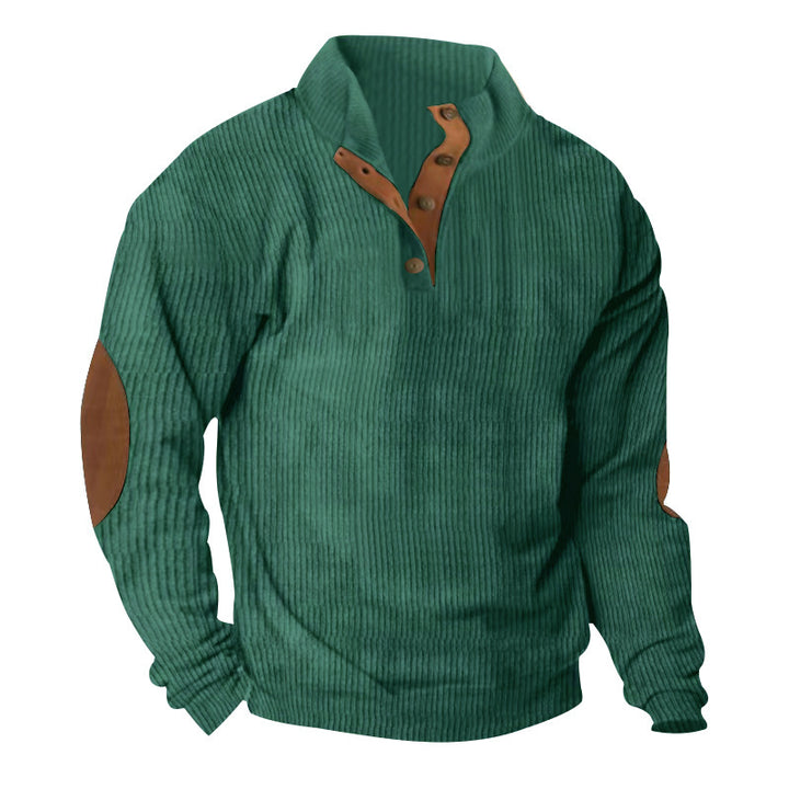 Herren Waffelstrick-Henley-Pullover mit Stehkragen und Ellbogen-Patches Echoarchiv