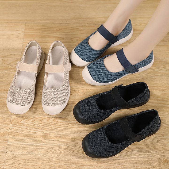 Damen nan komfortabler Strick-Riemchen-Ballerina mit verstellbarem Klettverschluss und flexibler Gummilaufsohle Echo Archiv