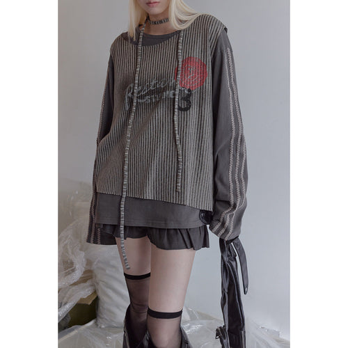 Damen Lagen-Langarmshirt mit gestreiftem Frontpanel und Spitzenband Echoarchiv