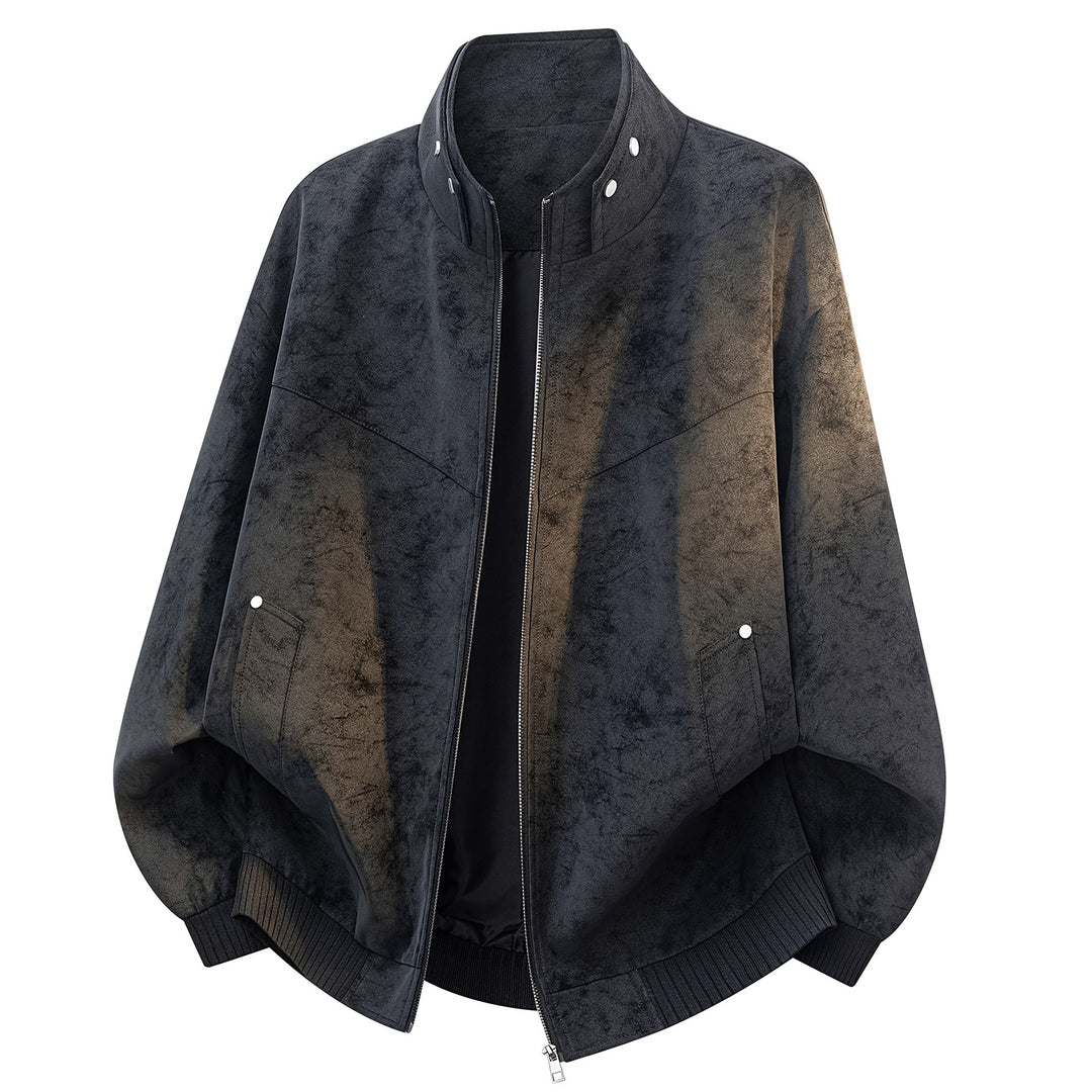 Unisex Oversize Suede‑Optik Bomberjacke mit Stehkragen, verdecktem Reißverschluss & Eingrifftaschen Echoarchiv