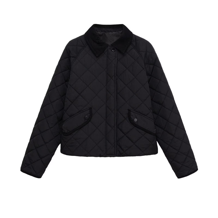 Damen Gesteppte Boxy‑Übergangsjacke mit Cordkragen und Pattentaschen Echoarchiv
