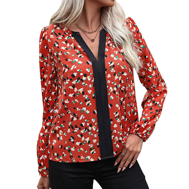 Damen Leichte Langarm-Bluse mit kontrastierender Blende und abstraktem Allover-Print Echoarchiv
