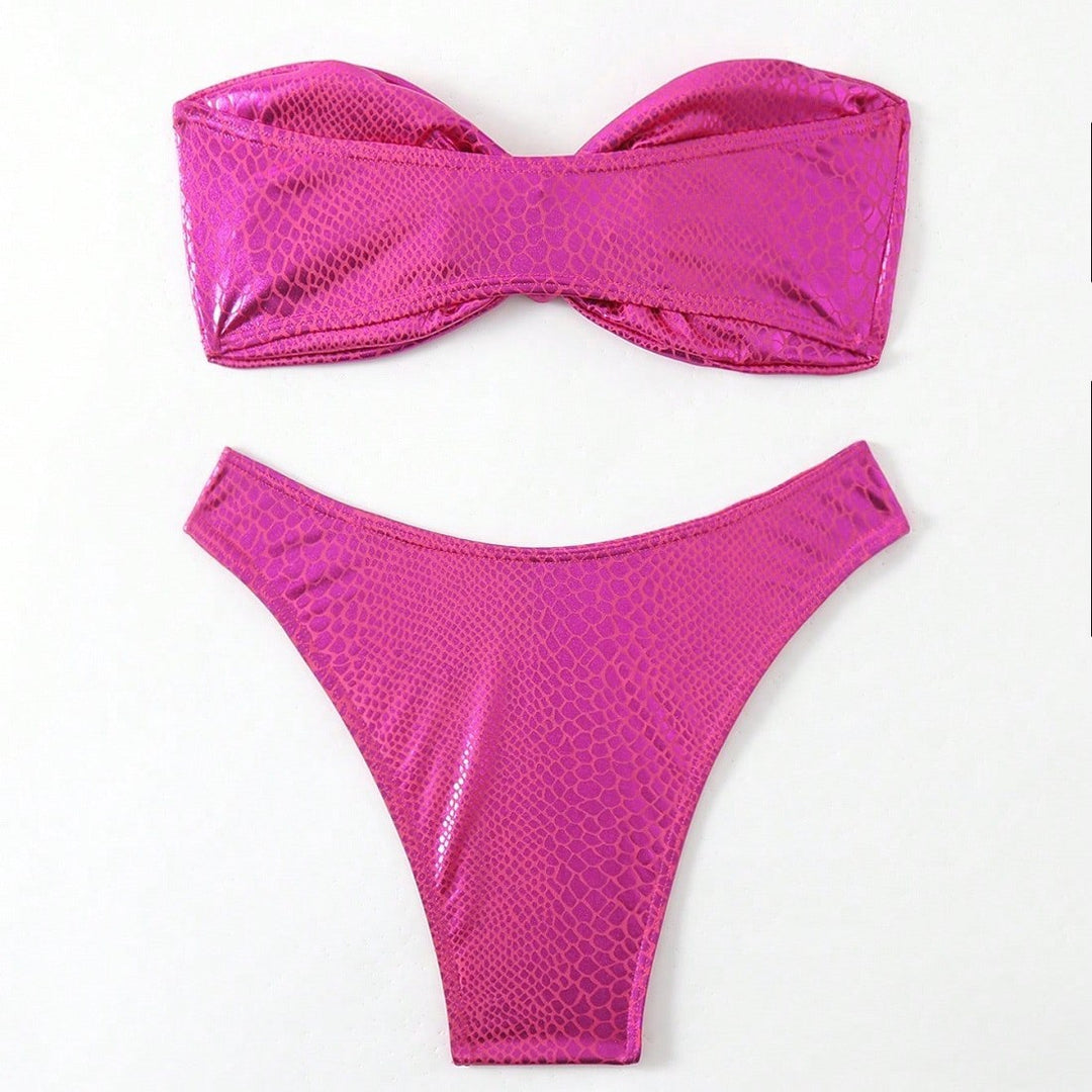 Damen Bandeau-Bikini mit hochglänzendem Schlangenmuster Echo Archiv