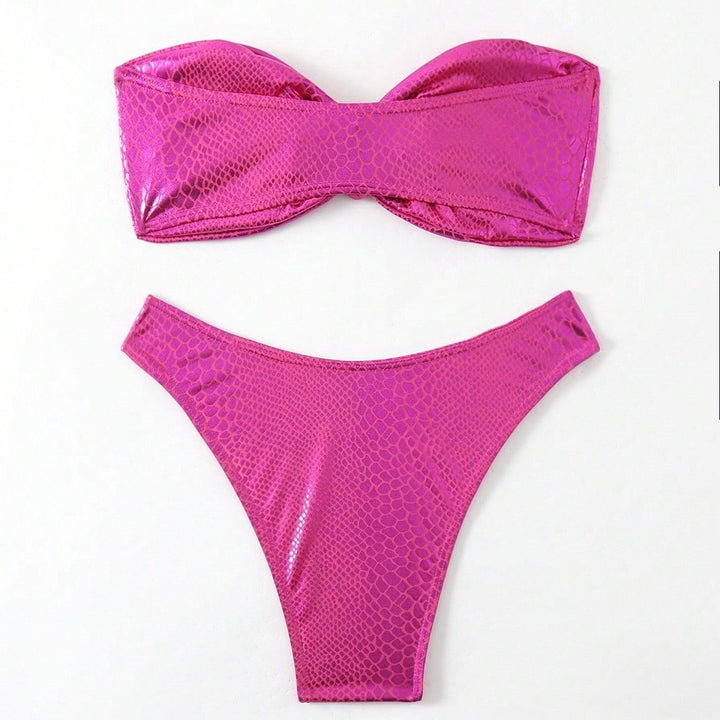 Damen Bandeau-Bikini mit hochglänzendem Schlangenmuster Echo Archiv