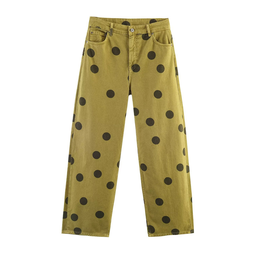 Damen Locker geschnittene High-Waist Geradehose mit großen Polka-Dots Echo Archiv