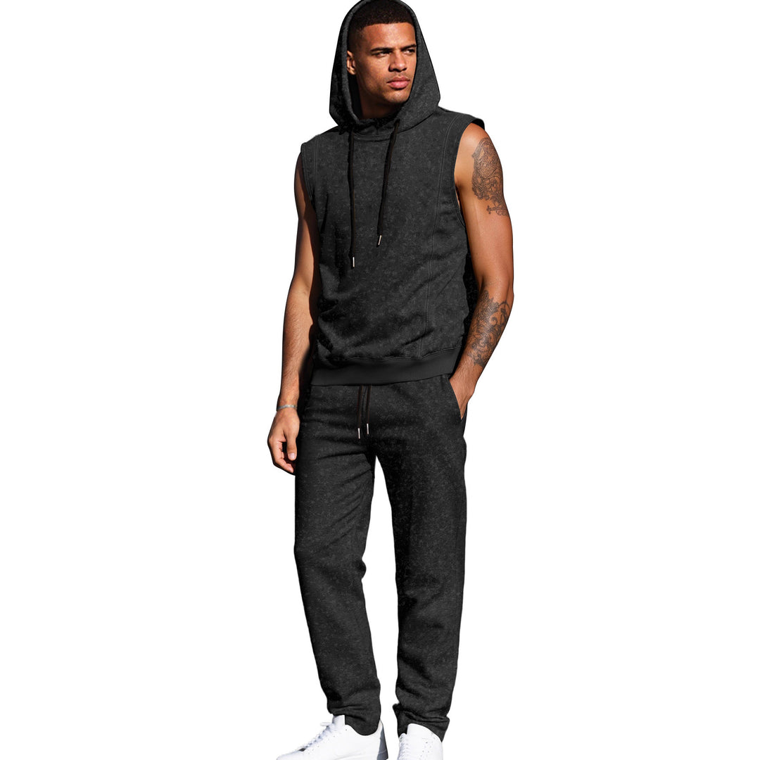 Herren sportliches Hoodie-Set mit ärmellosem Oberteil und bequemer Jogginghose Echoarchiv