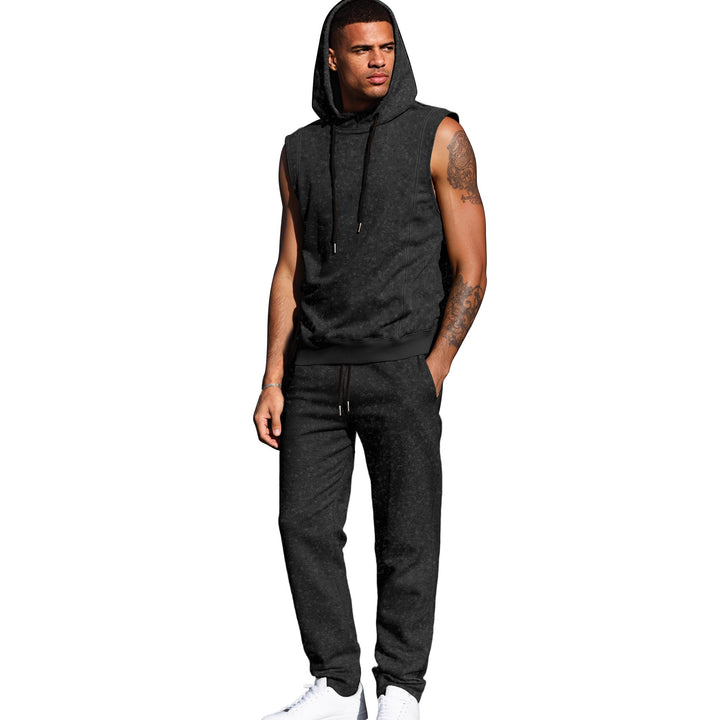Herren sportliches Hoodie-Set mit ärmellosem Oberteil und bequemer Jogginghose Echoarchiv