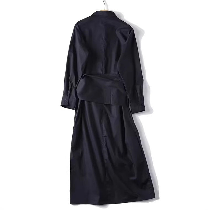 Damen Oversize-Hemdblusenkleid mit seitlichem Knotengürtel und Midilänge Echo Archiv