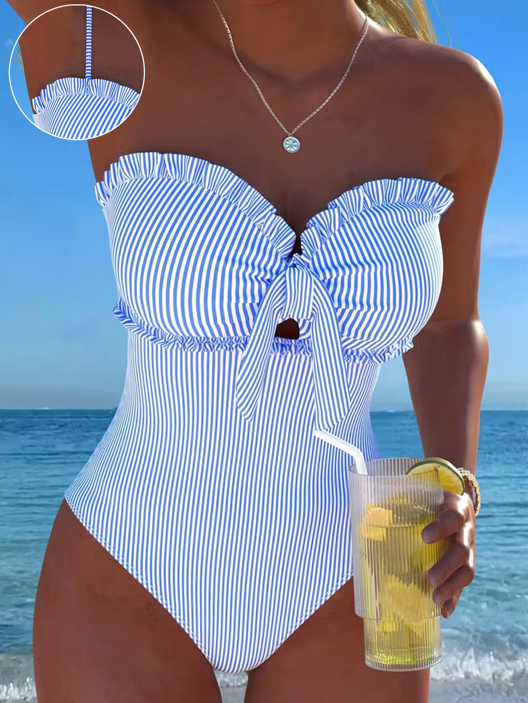 Damen Einteiliger Badeanzug mit Rüschen und Wickel-Design Echo Archiv