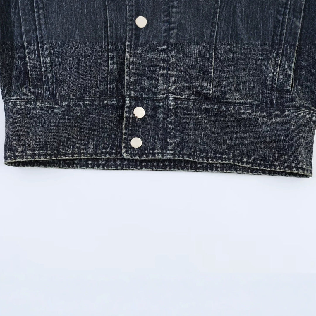 Damen Oversized-Jeansjacke mit großem Schalkragen und Used-Effekt Echo Archiv