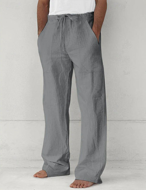 Herren leichte Relax-Chino aus Leinenmix mit weitem Bein, Kordelbund und seitlichen Eingrifftaschen – Sorevano