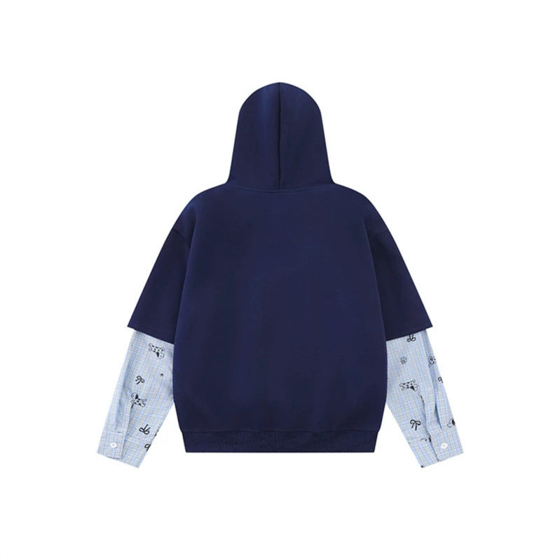 Damen Kapuzensweatshirt mit Lagenoptik, Kängurutasche und verspielten Patch‑Applikationen Echoarchiv