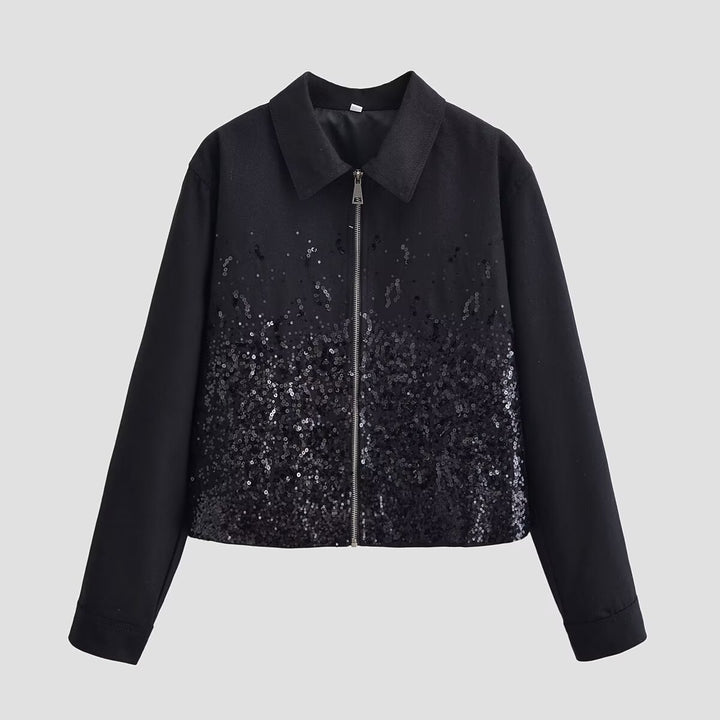 Damen Kurzjacke mit durchgehendem Reißverschluss und Degradé-Paillettenbesatz Echo Archiv
