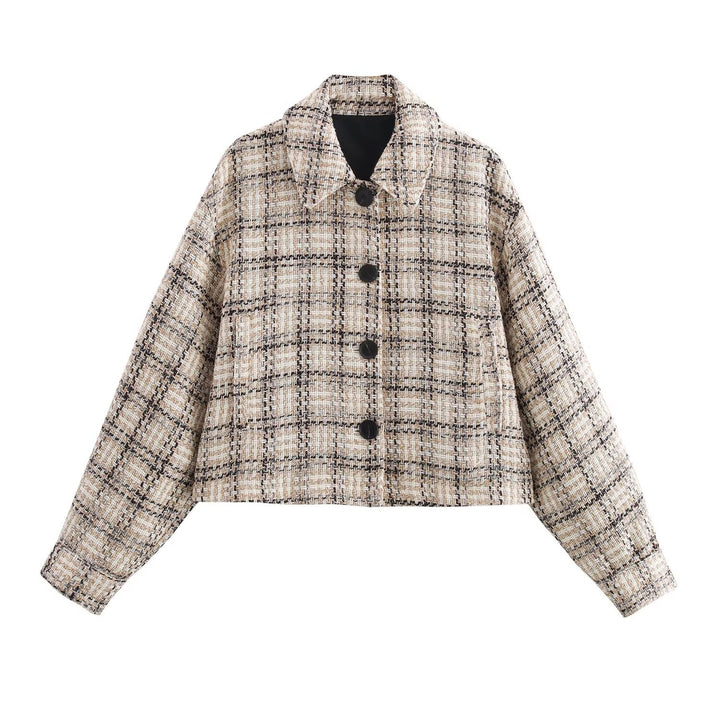 Damen Kurzjacke aus Bouclé-Tweed mit Karomuster und kastigem Schnitt Echo Archiv