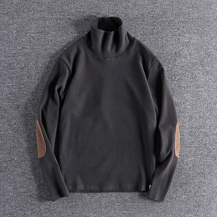 Herren Stehkragenpullover aus hochwertigem Fleece mit kontrastierenden Ellbogenpatches Echoarchiv