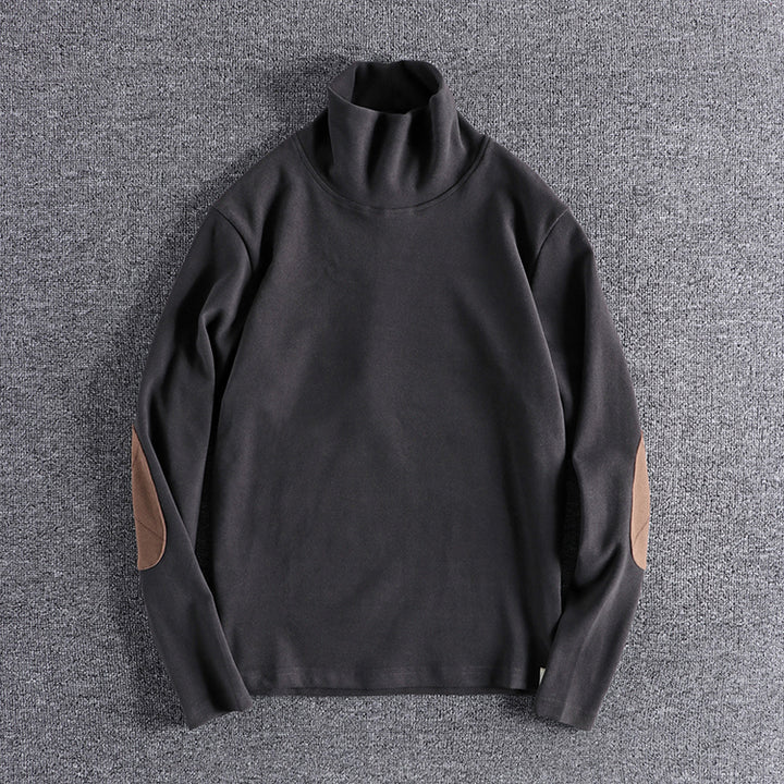 Herren Stehkragenpullover aus hochwertigem Fleece mit kontrastierenden Ellbogenpatches Echoarchiv