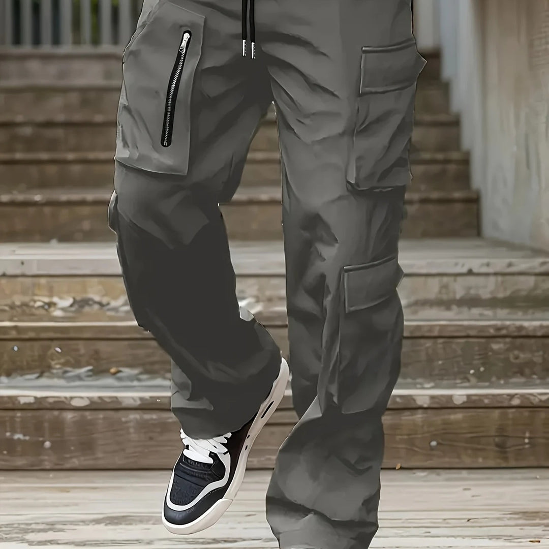 Herren Weite Cargo-Jogginghose mit multifunktionalen Taschen, Reißverschlussdetail und Kordelzugbund Echo Archiv