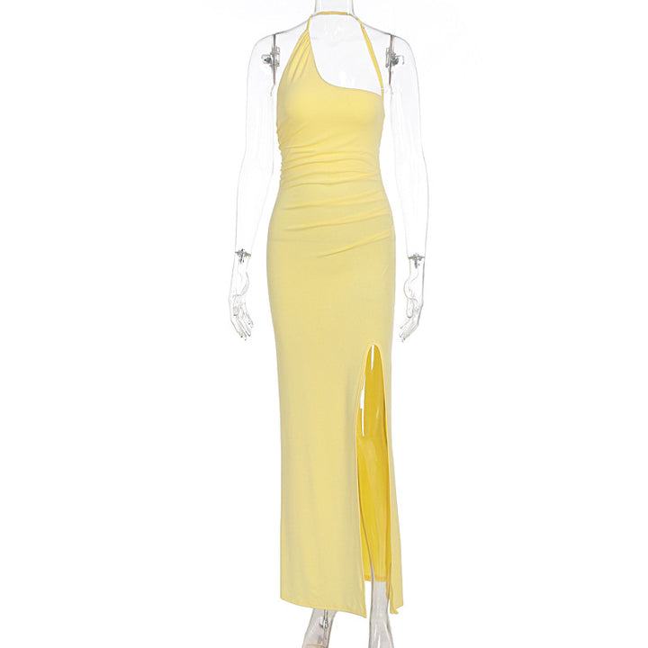 Damen Elegantes Maxikleid mit asymmetrischem Ausschnitt und Schlitz Echo Archiv
