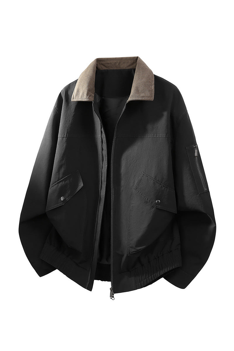 Herren Oversize Bomberjacke im Worker-Stil mit Cordkragen, Pattentaschen und elastischem Saum Echo Archiv