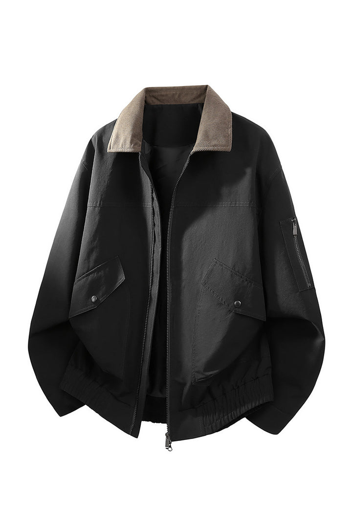 Herren Oversize Bomberjacke im Worker-Stil mit Cordkragen, Pattentaschen und elastischem Saum Echo Archiv