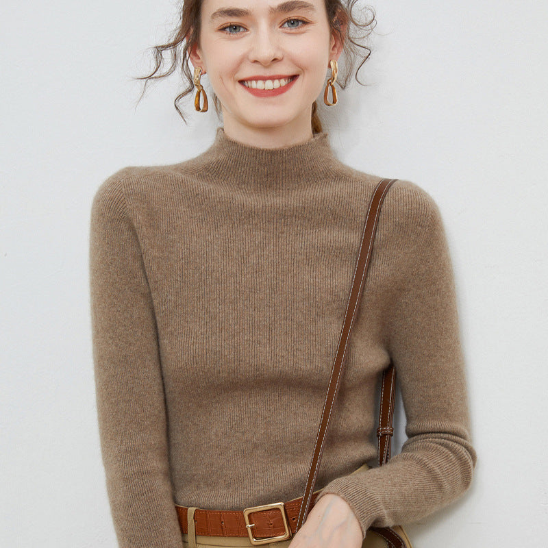 Damen Leichter taillierter Mockneck-Pullover in kaschmirähnlicher Mohair-Optik mit feiner Rippenstruktur Echoarchiv