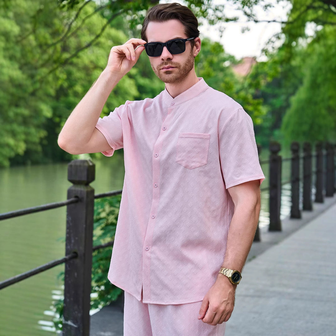 Herren lässiges Kurzarm-Hemd mit strukturiertem Design und praktischen Taschen Echoarchiv