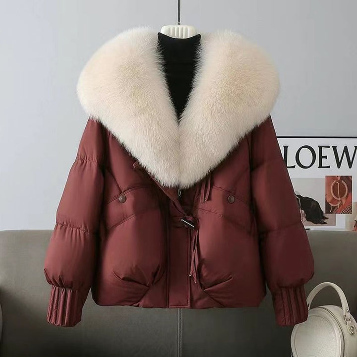 Damen nan kurze wattierte Steppjacke mit voluminösem Kunstfellkragen und Taillenzug Echo Archiv