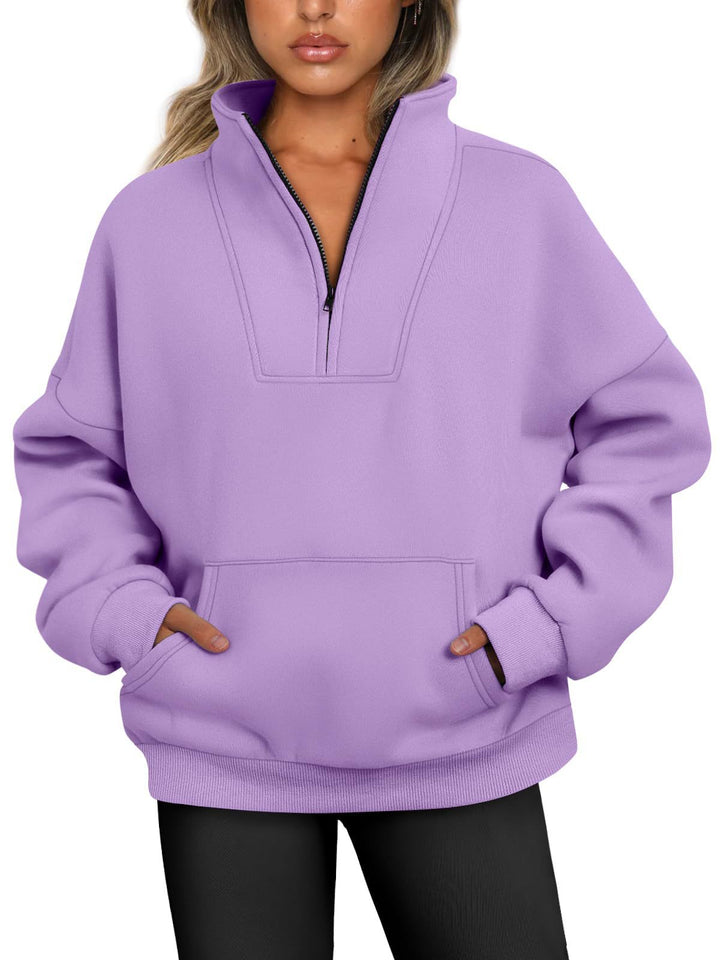Damen nan oversized Halbzip-Hoodie mit hohem Stehkragen, Kängurutasche und gerippten Bündchen Echo Archiv