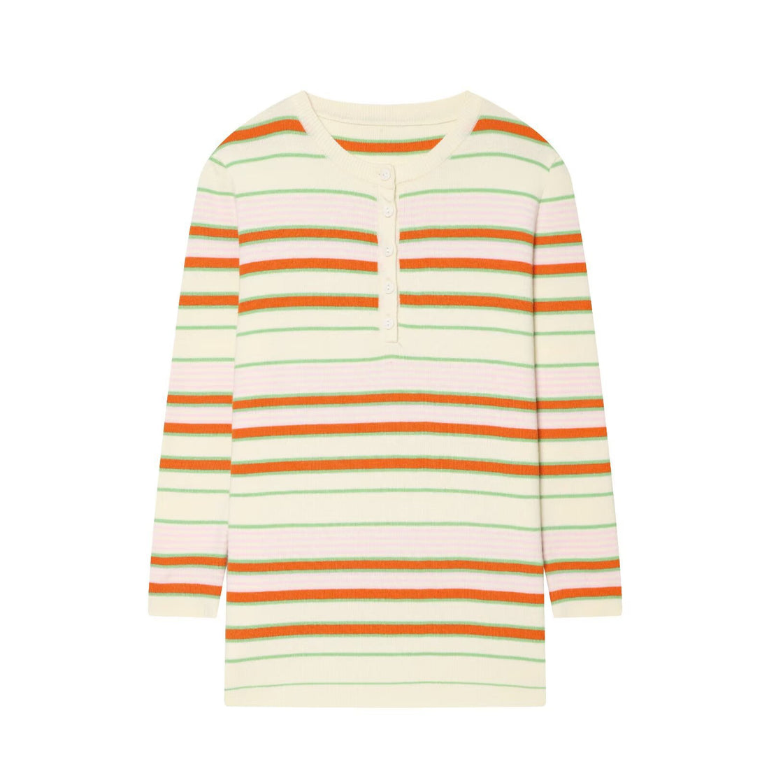 Damen Gestreiftes Rippstrick-Henleyshirt mit Knopfleiste und schmaler Passform Echo Archiv