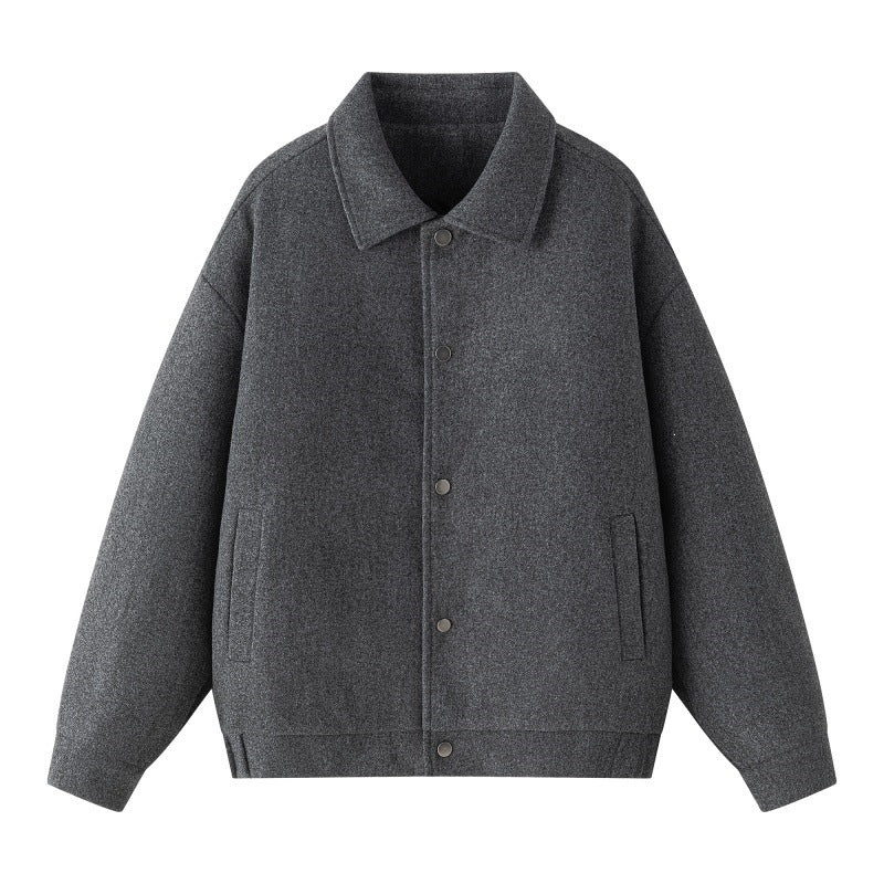 Herren Oversize-Collegejacke aus Wollmix mit Druckknopfleiste und verdeckten Eingrifftaschen Echoarchiv