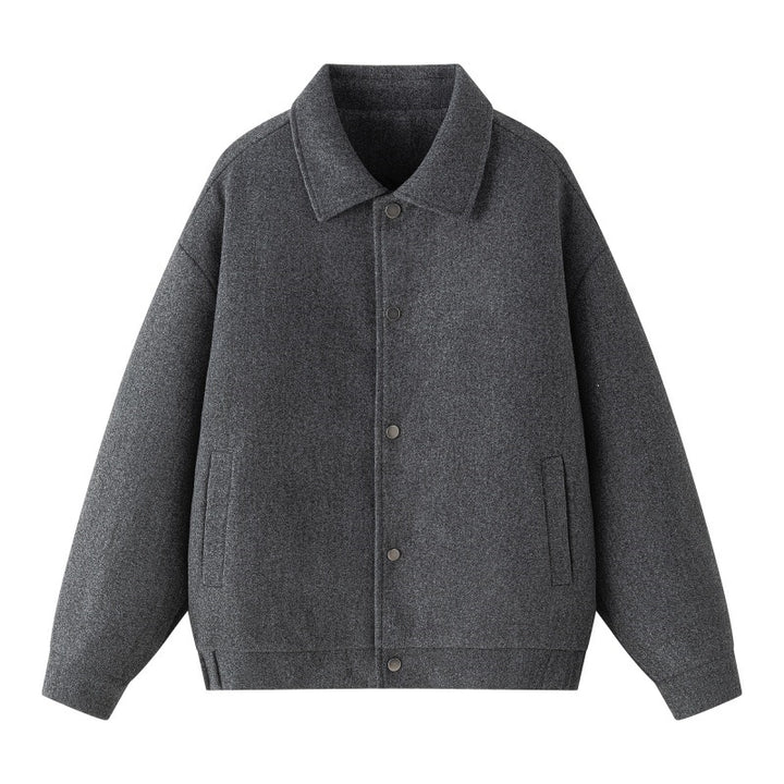 Herren Oversize-Collegejacke aus Wollmix mit Druckknopfleiste und verdeckten Eingrifftaschen Echoarchiv