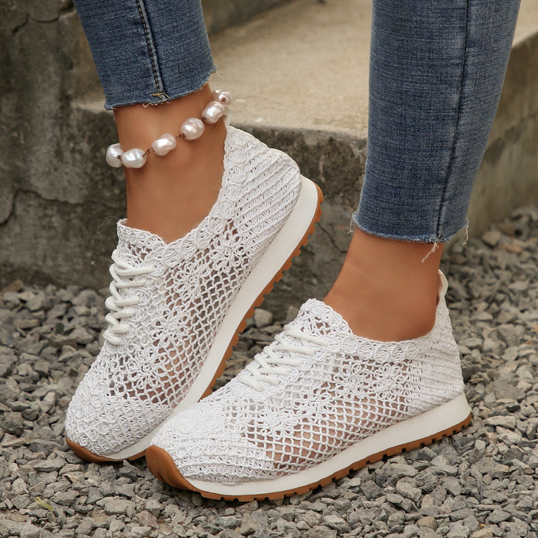 Damen nan atmungsaktive Strick-Run-Sneaker mit gehäkeltem Obermaterial, gepolstertem Komfortfußbett und rutschfester Gummilaufsohle Echo Archiv