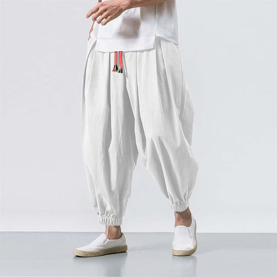 Herren nan lässige Leinen-Joggerhose mit Tunnelzug, strukturierter Oberfläche und elastischen Bündchen Echo Archiv