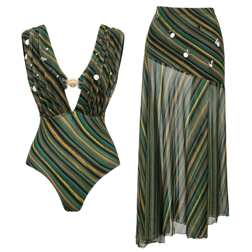 Damen eleganter Badeanzug mit passendem Strandrock Echo Archiv